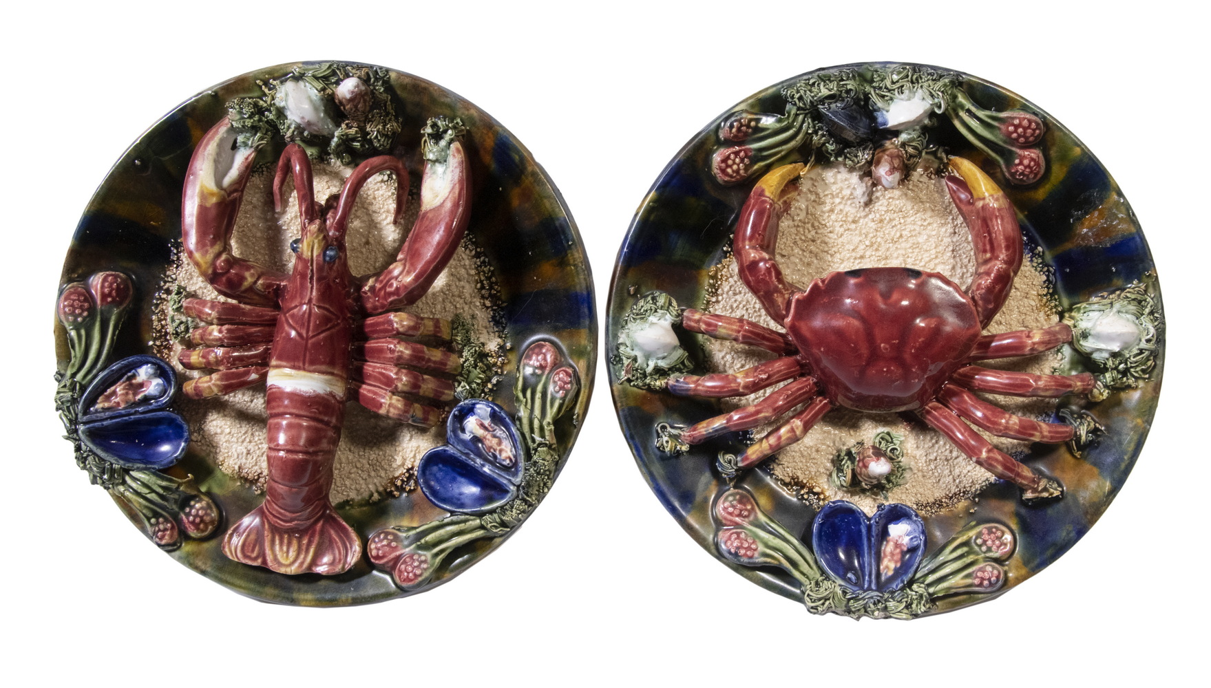 (2) MAJOLICA SHELLFISH PLATES