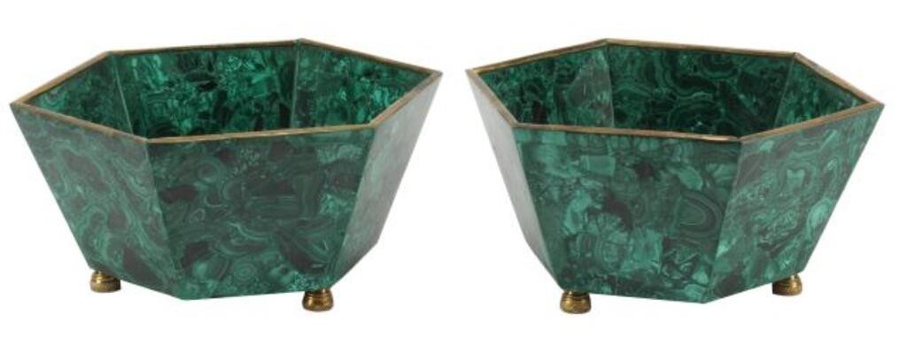 (2) MALACHITE-TILED CACHEPOTS/