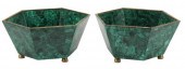 (2) MALACHITE-TILED CACHEPOTS/