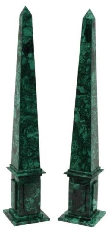 (2) MALACHITE TILED OBELISKS,