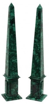 (2) MALACHITE TILED OBELISKS,