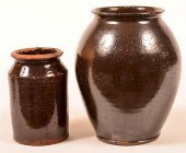 2 MANGANESE GLAZED REDWARE POT