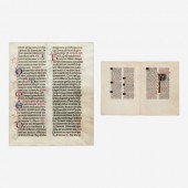 2 MANUSCRIPT LEAVES, 14TH AND