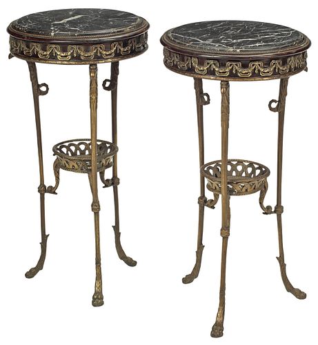 (2) MARBLE-TOP BRONZE TRIPOD BASE