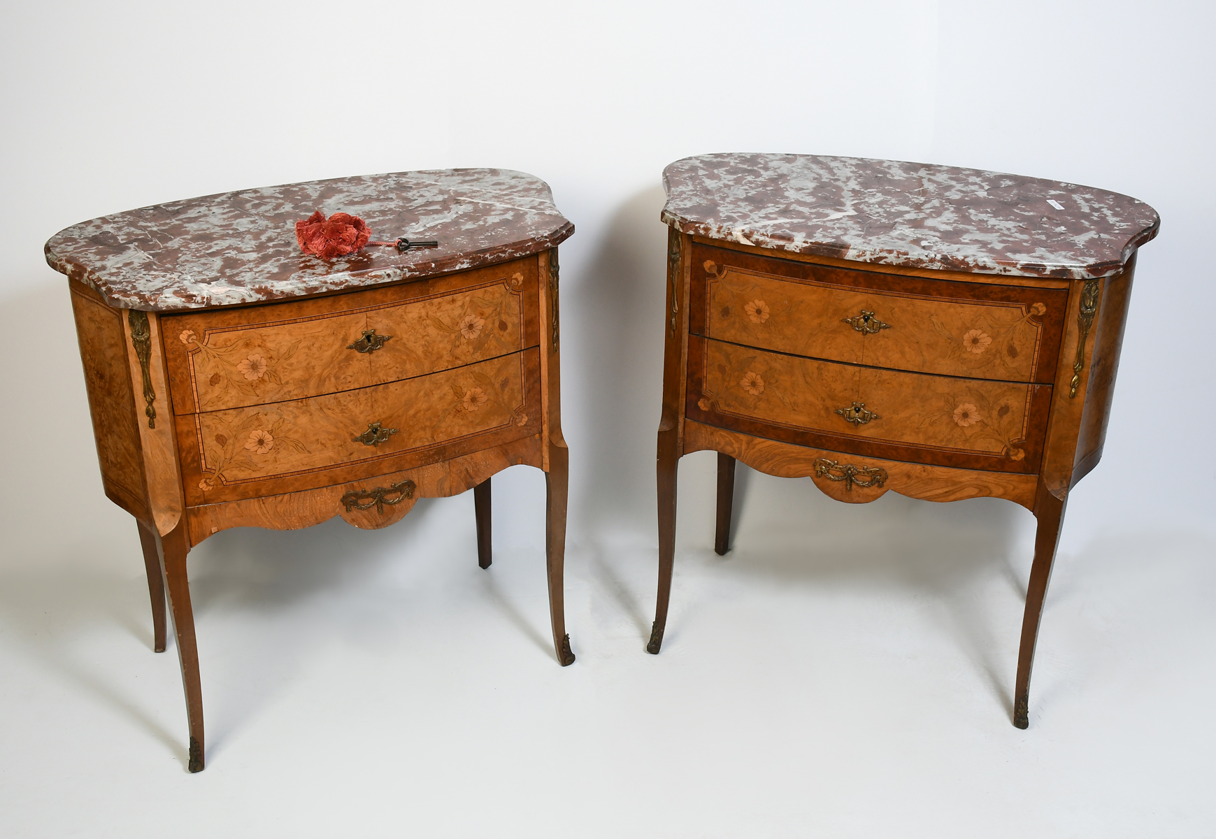 2 MARBLE TOP SIDE TABLES: Pair of