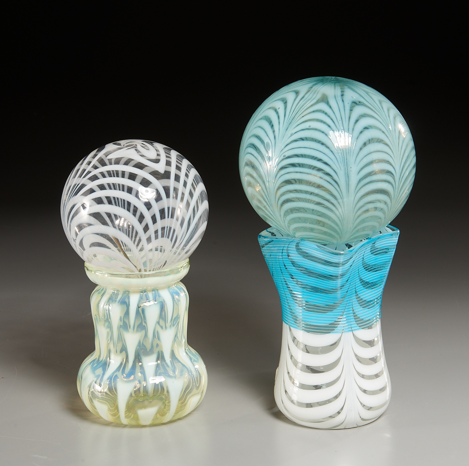 (2) MARBRIE GLASS WITCH BALLS ON