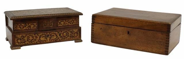 (2) MARQUETRY JEWELRY CASKET &