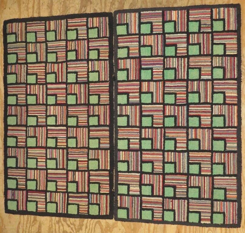 2 MATCHED WOOL HOOKED GEOMETRIC