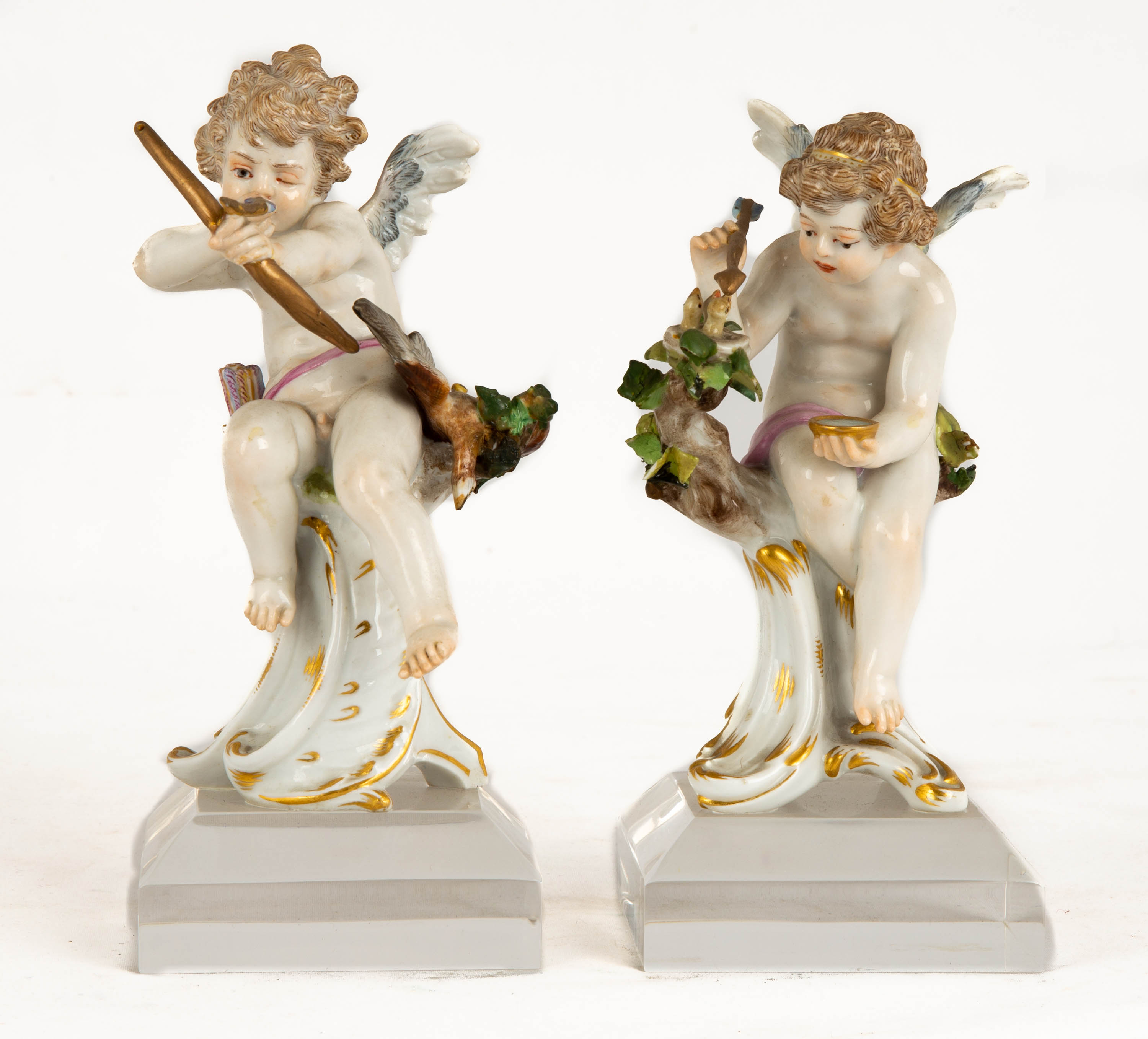 (2) MEISSEN CHERUBS blue crossed