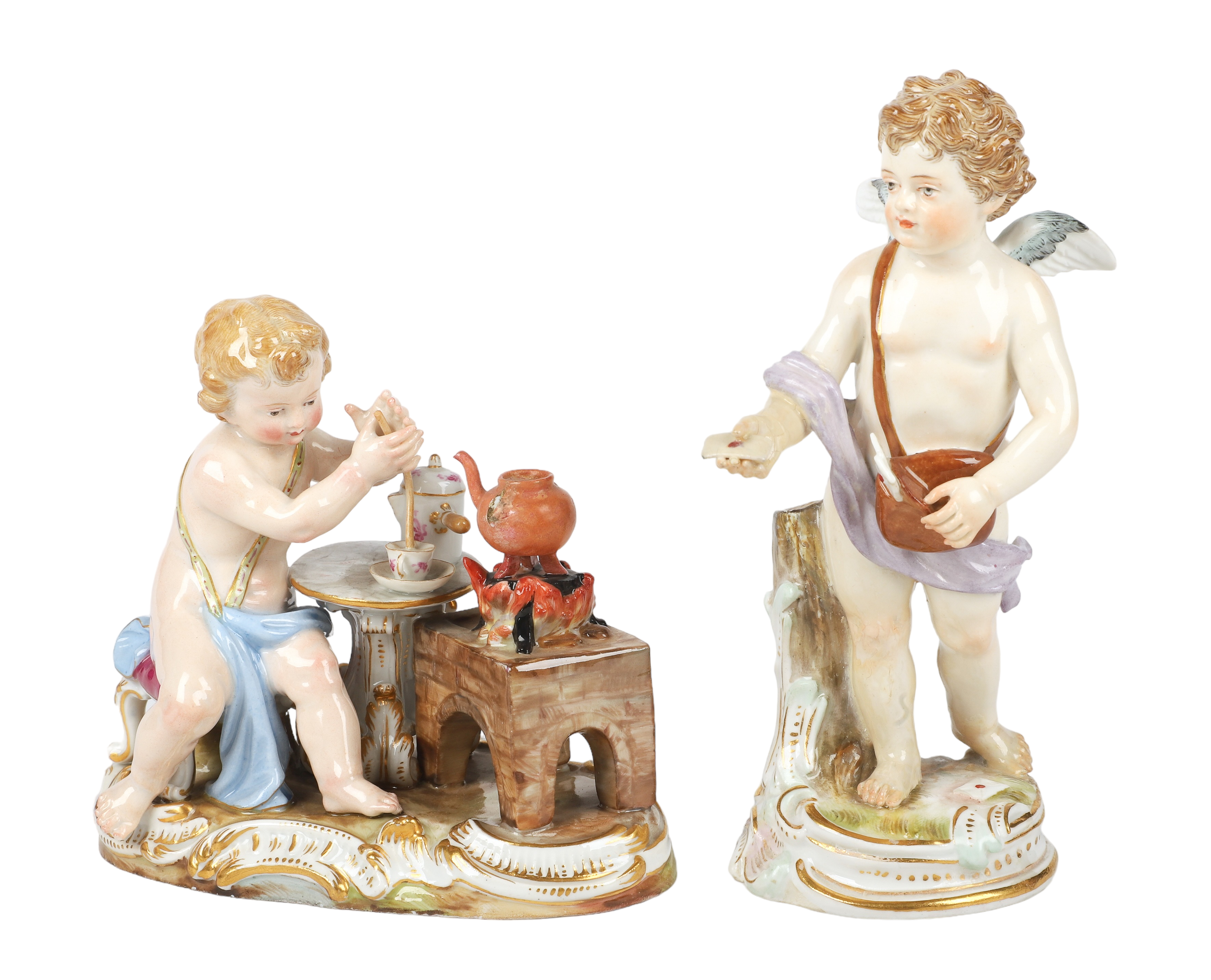 (2) Meissen Porcelain Cherub and