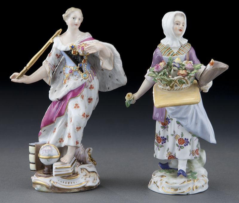 (2) Meissen porcelain figures of