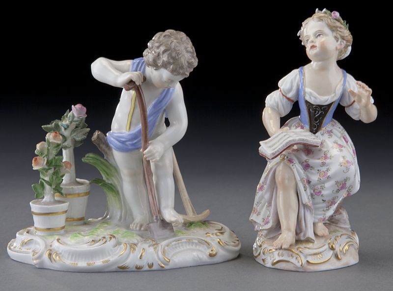 (2) Meissen porcelain figures one a