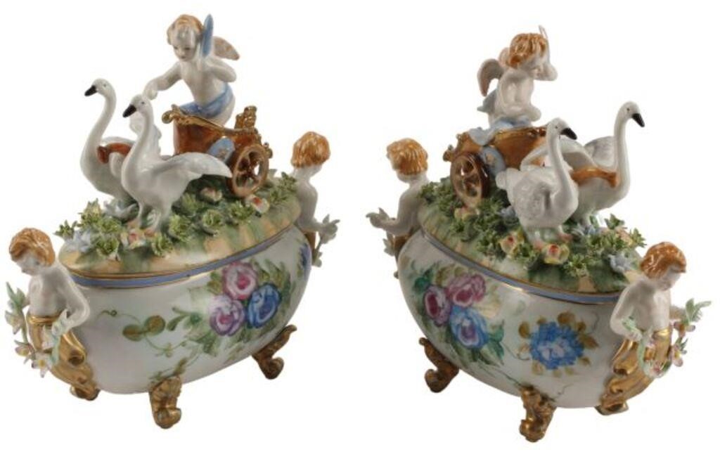 (2) MEISSEN STYLE PORCELAIN COVERED