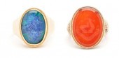 2 MEN'S GOLD RINGS, OPAL & CAR
