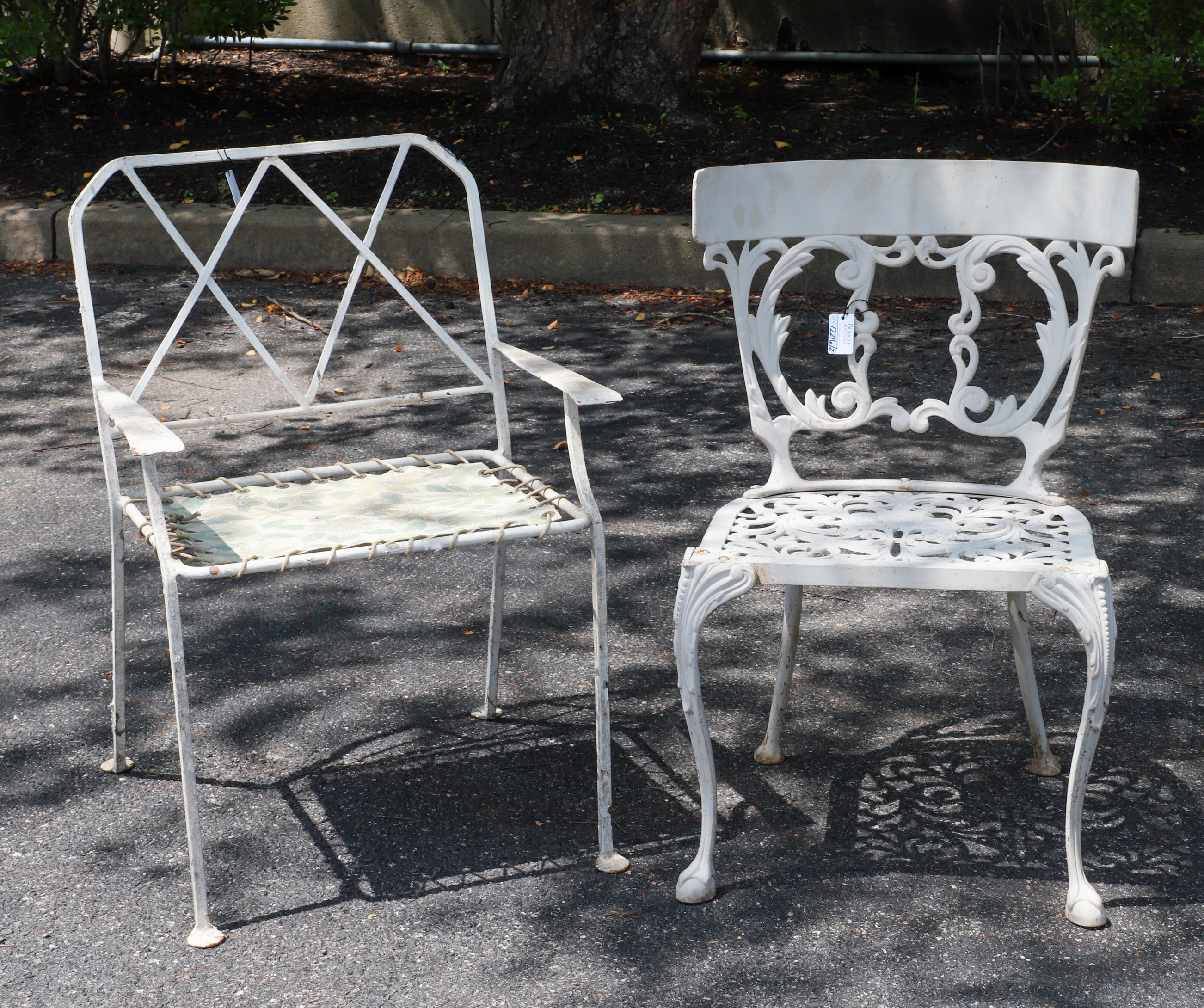 (2) metal painted patio chairs, c/o