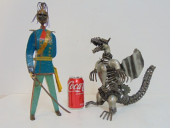 2 METAL SCULPTURES, DRAGON & S