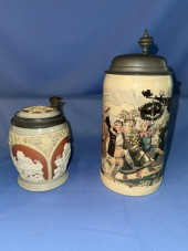 2 METTLACH STEINS - (1) 4 PANE