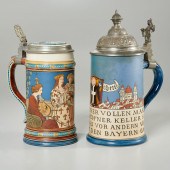 (2) METTLACH STONEWARE BEER ST