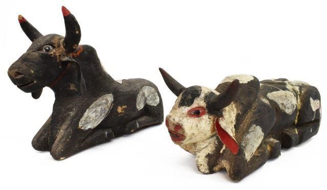 (2) MEXICAN CARVED WOOD PAINTED