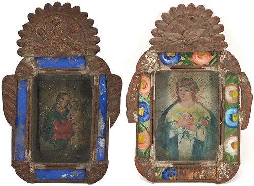 2 MEXICAN FOLK ART RETABLOS, VIRGIN