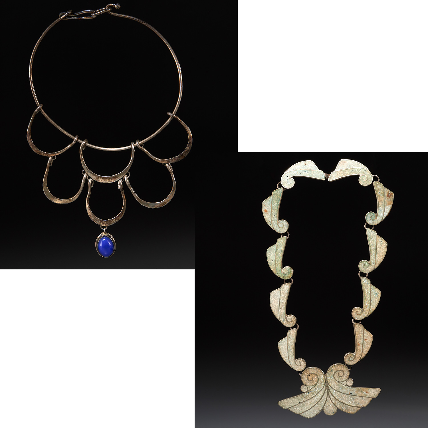 (2) MEXICAN MODERN SILVER NECKLACES