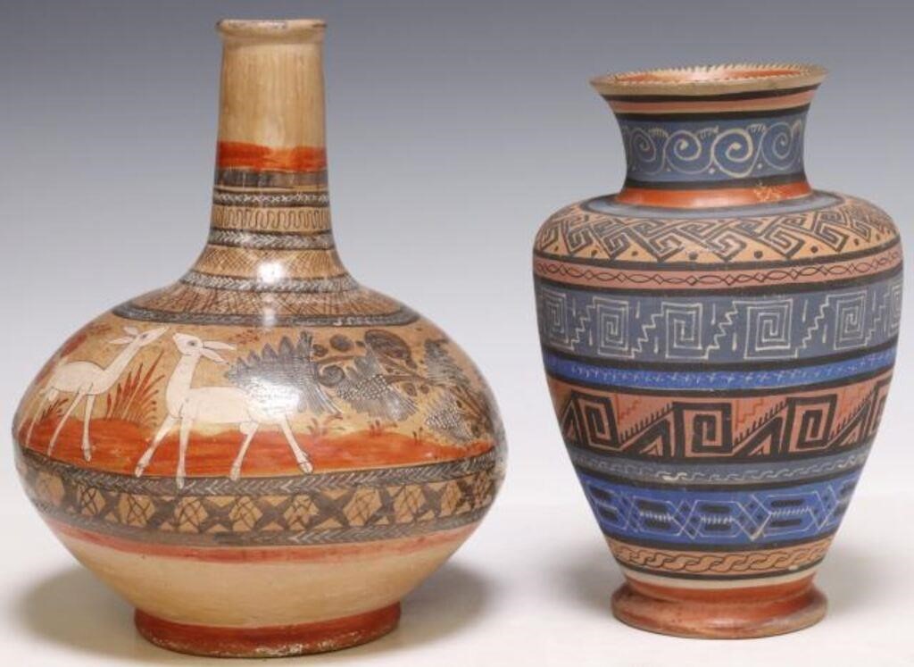 (2) MEXICAN TONALA POTTERY VASES,