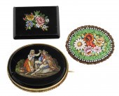 2 MICRO MOSAIC BROOCH PINS AND