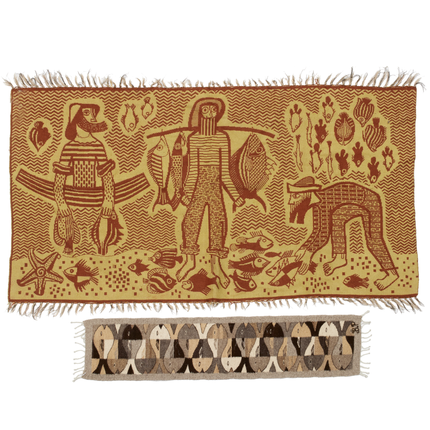 (2) MID-CENTURY WEAVINGS, FISH