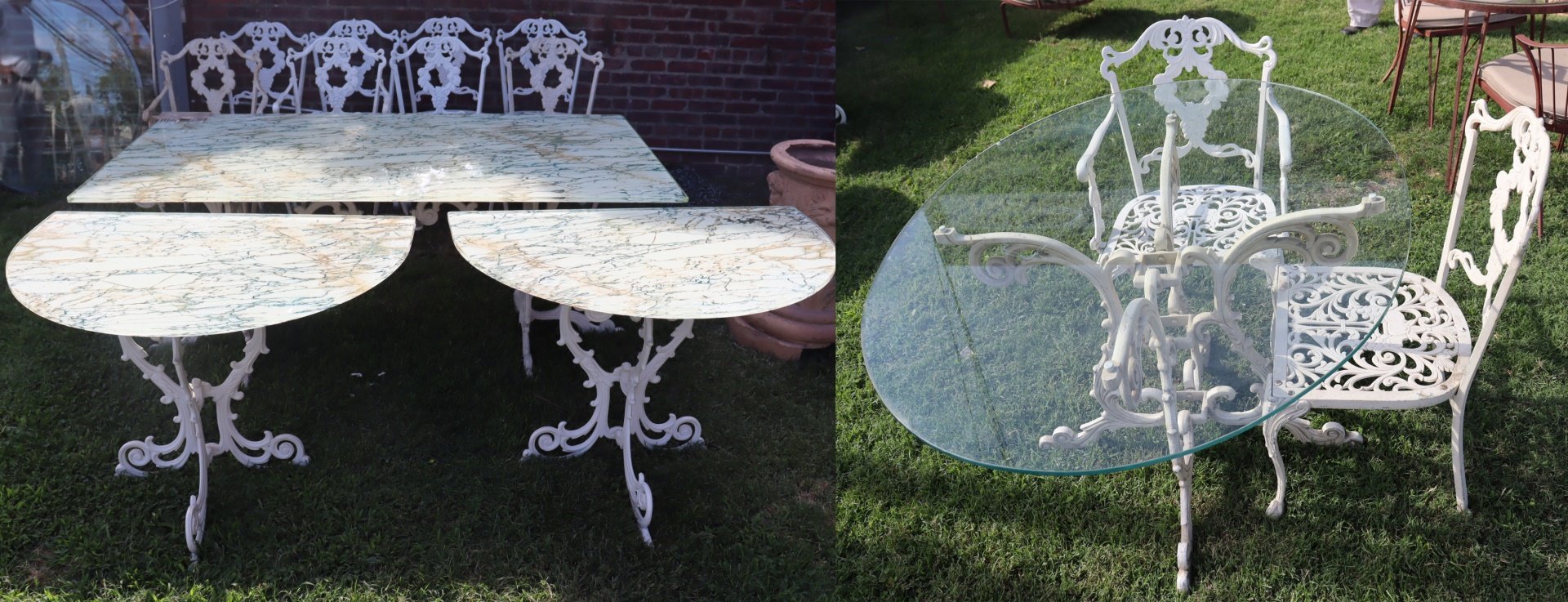 2 MIDCENTURY IRON TABLES AND 12