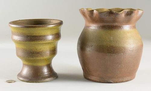 2 MIDDLE TN STONEWARE FLOWER