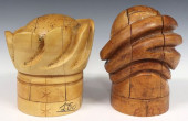 (2) MILLINERY CARVED WOOD TURB