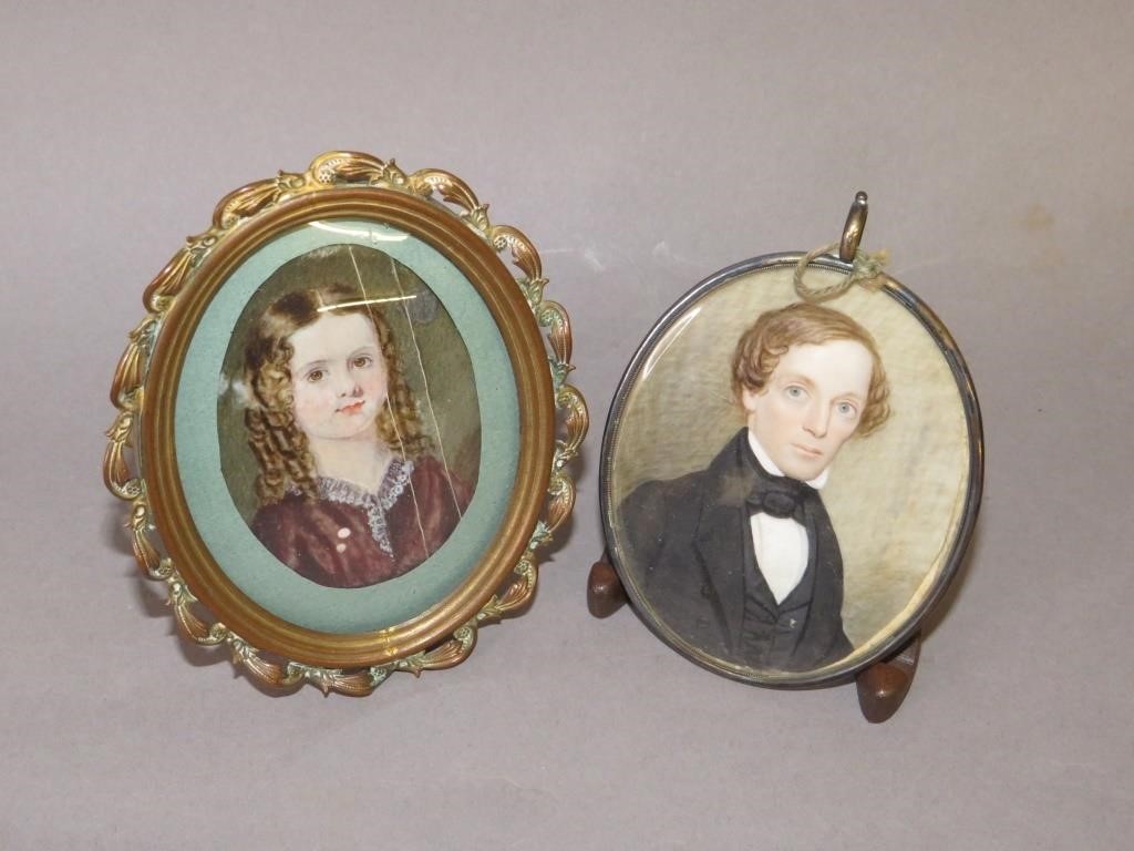 2 MINIATURE PORTRAITS ON BONE IVORY