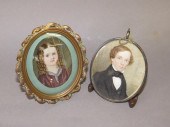 2 MINIATURE PORTRAITS ON BONE