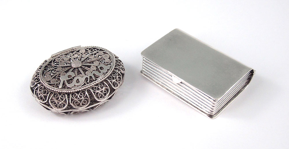2 MINIATURE SILVER BOXES: Mexican