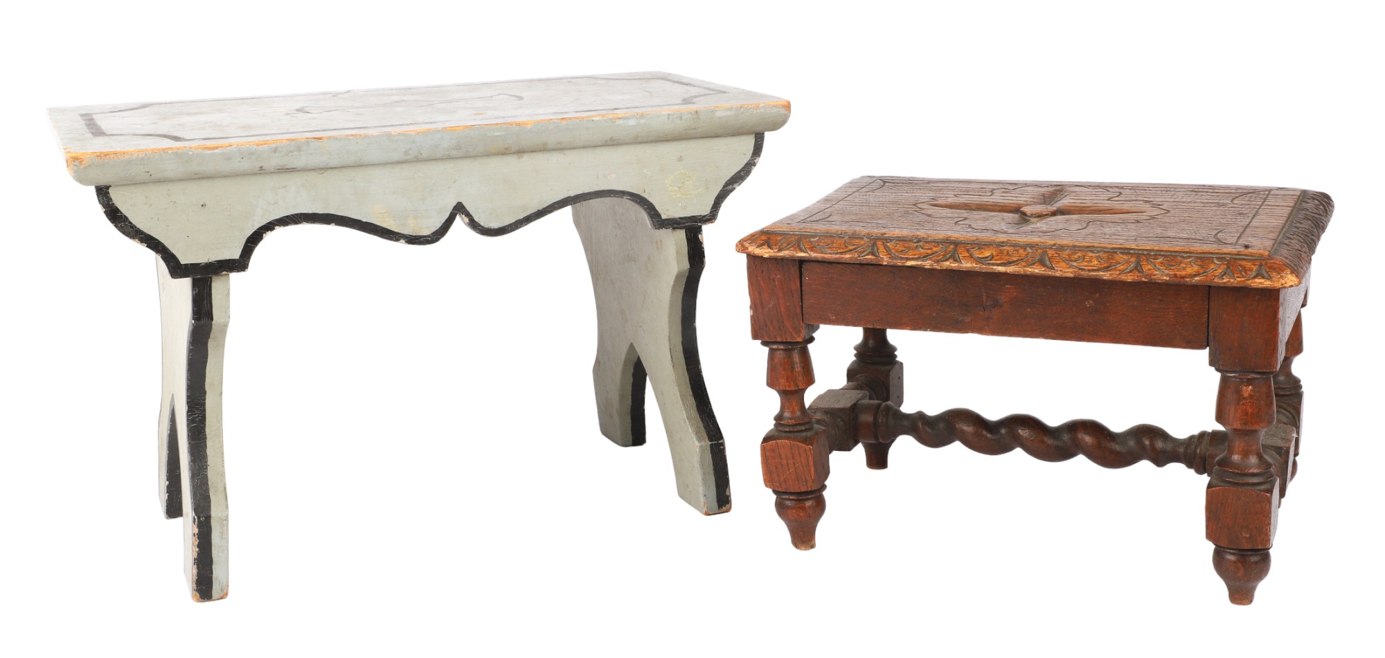 (2) Miniature Stools, painted