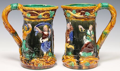 (2) MINTON STYLE MAJOLICA FIGURAL