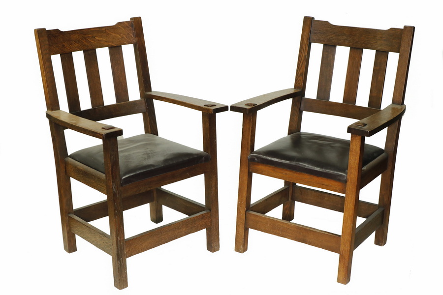 (2) MISSION OAK ARMCHAIRS Pair of