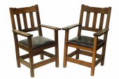 (2) MISSION OAK ARMCHAIRS Pair