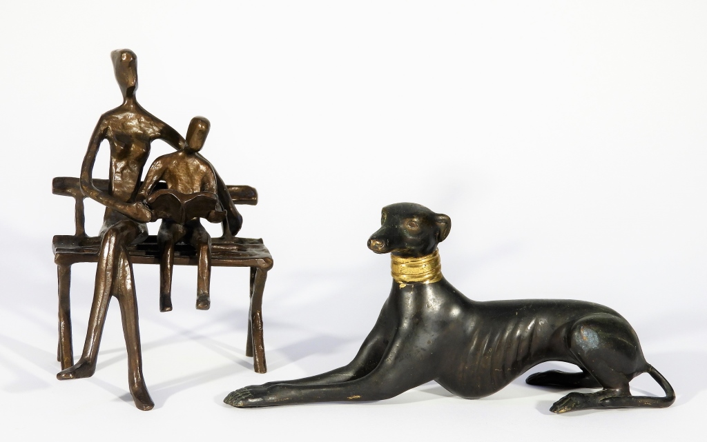 2 MODERN ART DECO BRONZE DOG AND
