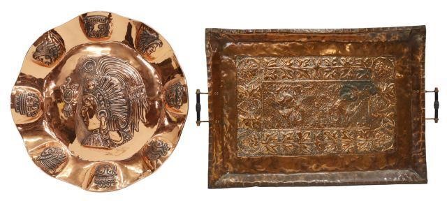 (2) MODERNIST AZTEC MOTIF COPPER