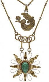 (2) MODERNIST BRASS PENDANT NE
