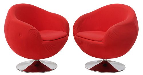 (2) MODERNIST RED-UPHOLSTERED