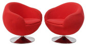 (2) MODERNIST RED-UPHOLSTERED
