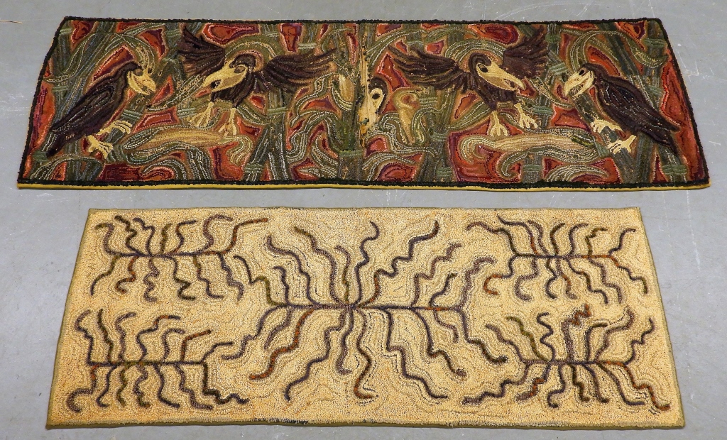 2 MOLLY NYE TOBY FOLK ART HOOKED