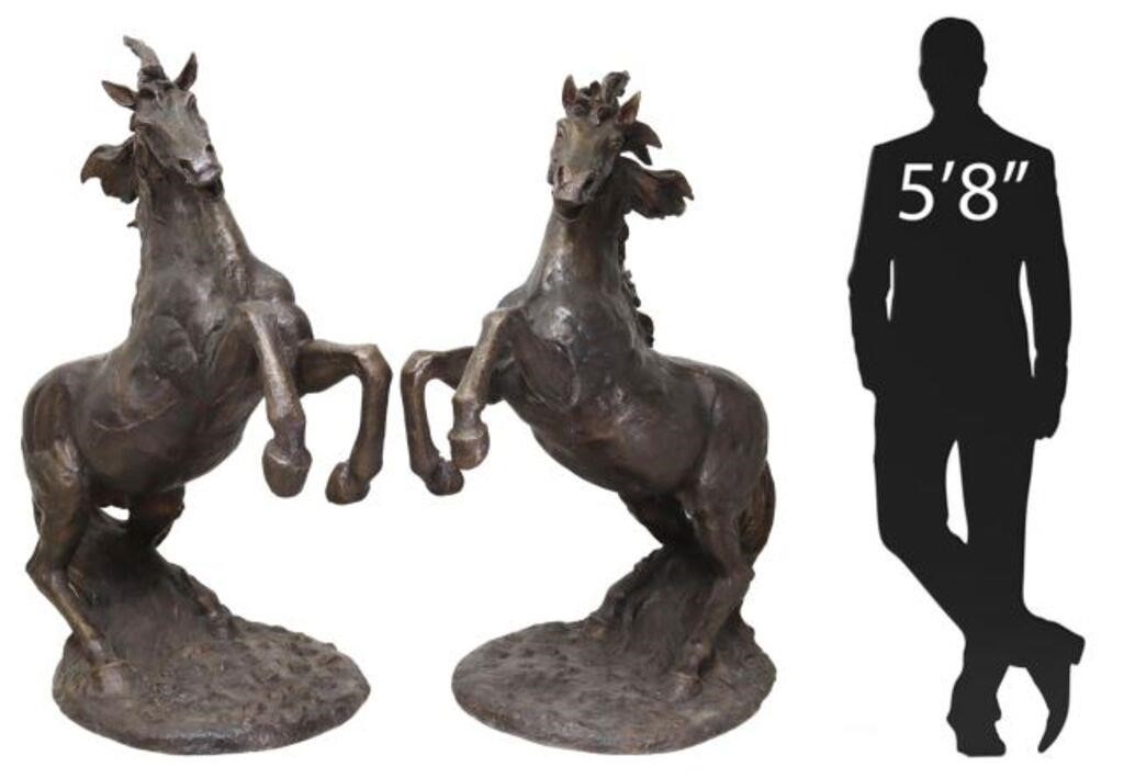 (2) MONUMENTAL BRONZE REARING