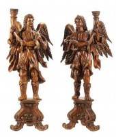 (2) MONUMENTAL CARVED WOOD ANG