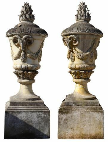 (2) MONUMENTAL CAST STONE LIDDED