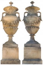 (2) MONUMENTAL CAST STONE URNS