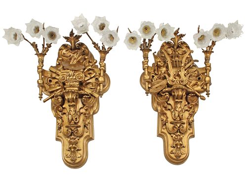 (2) MONUMENTAL ORMOLU SIX-LIGHT
