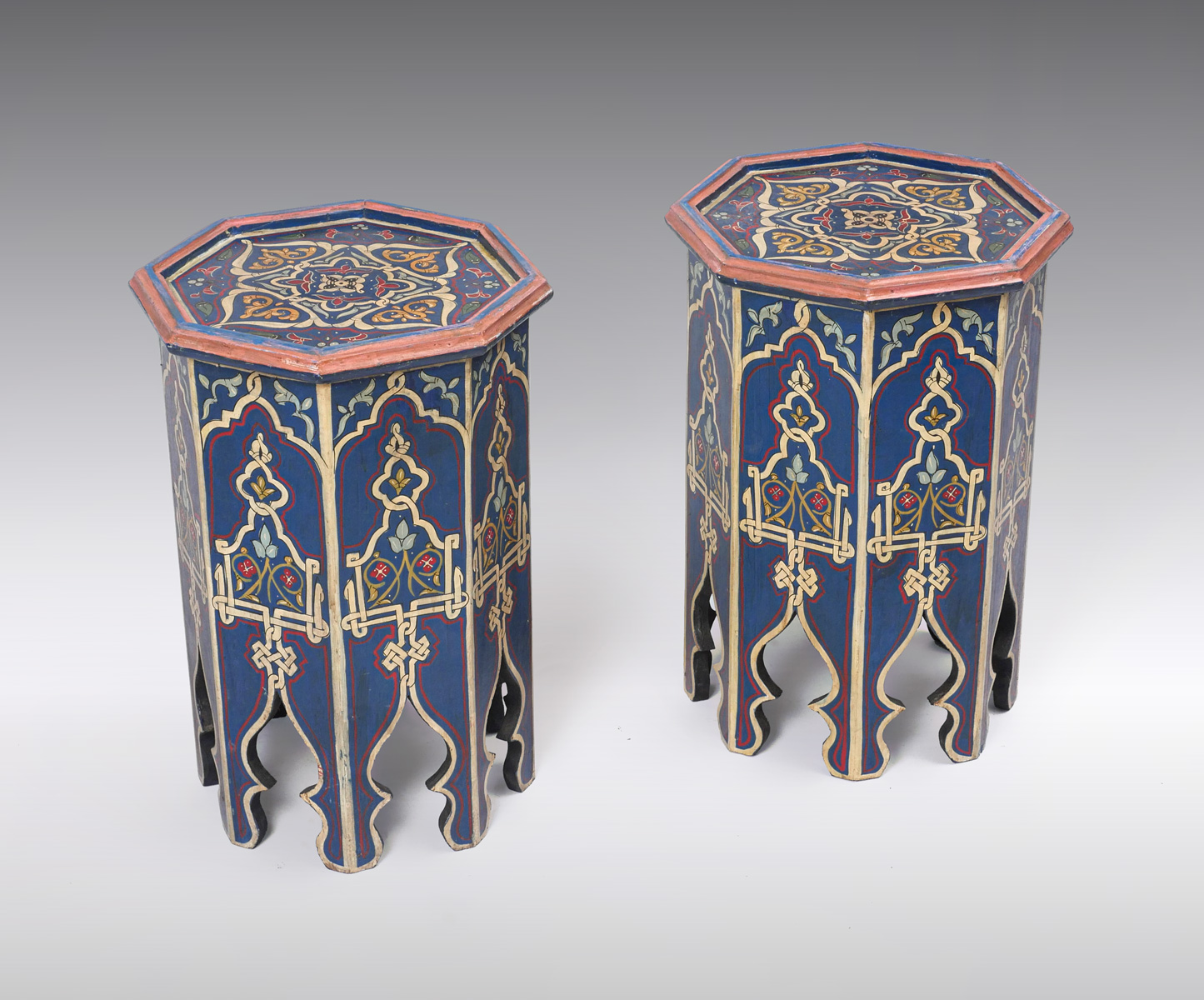 2 MOORISH PAINTED TABOURET